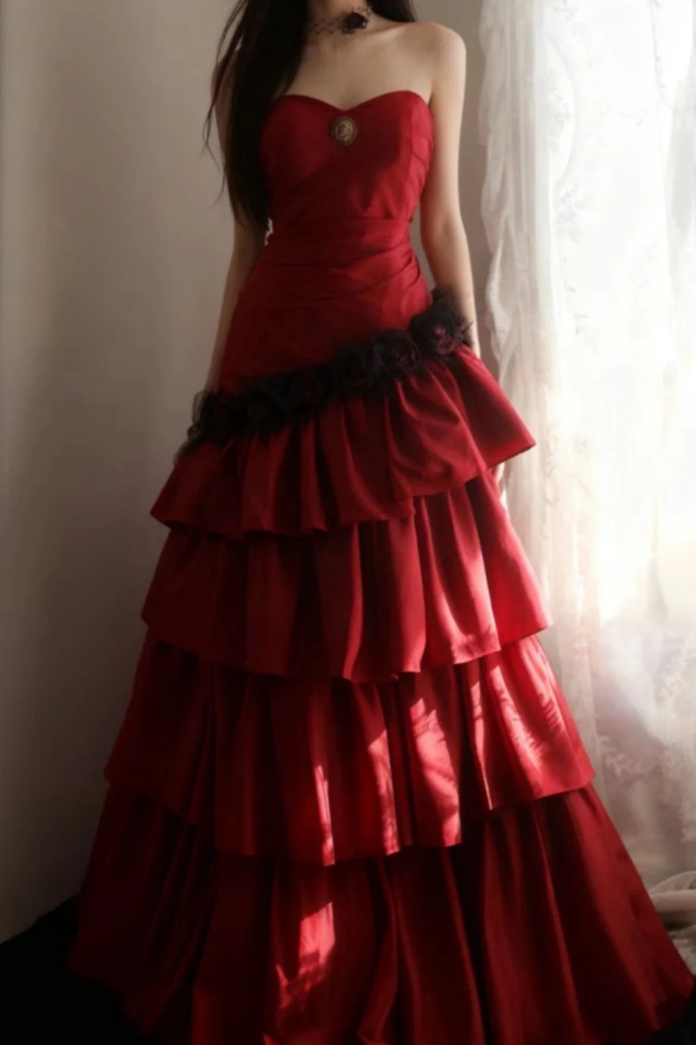 Flame Red Irregular Princess Dress Wedding Dress NV6585