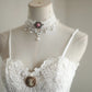 White Retro Simple Princess Cute Flower Embroidery Long lace Prom Dress Evening Dress Party Dress Bridesmaid Dress nv4694