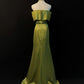 Olive Green Beaded Satin Long Ball Gown Evening Dress nv4274