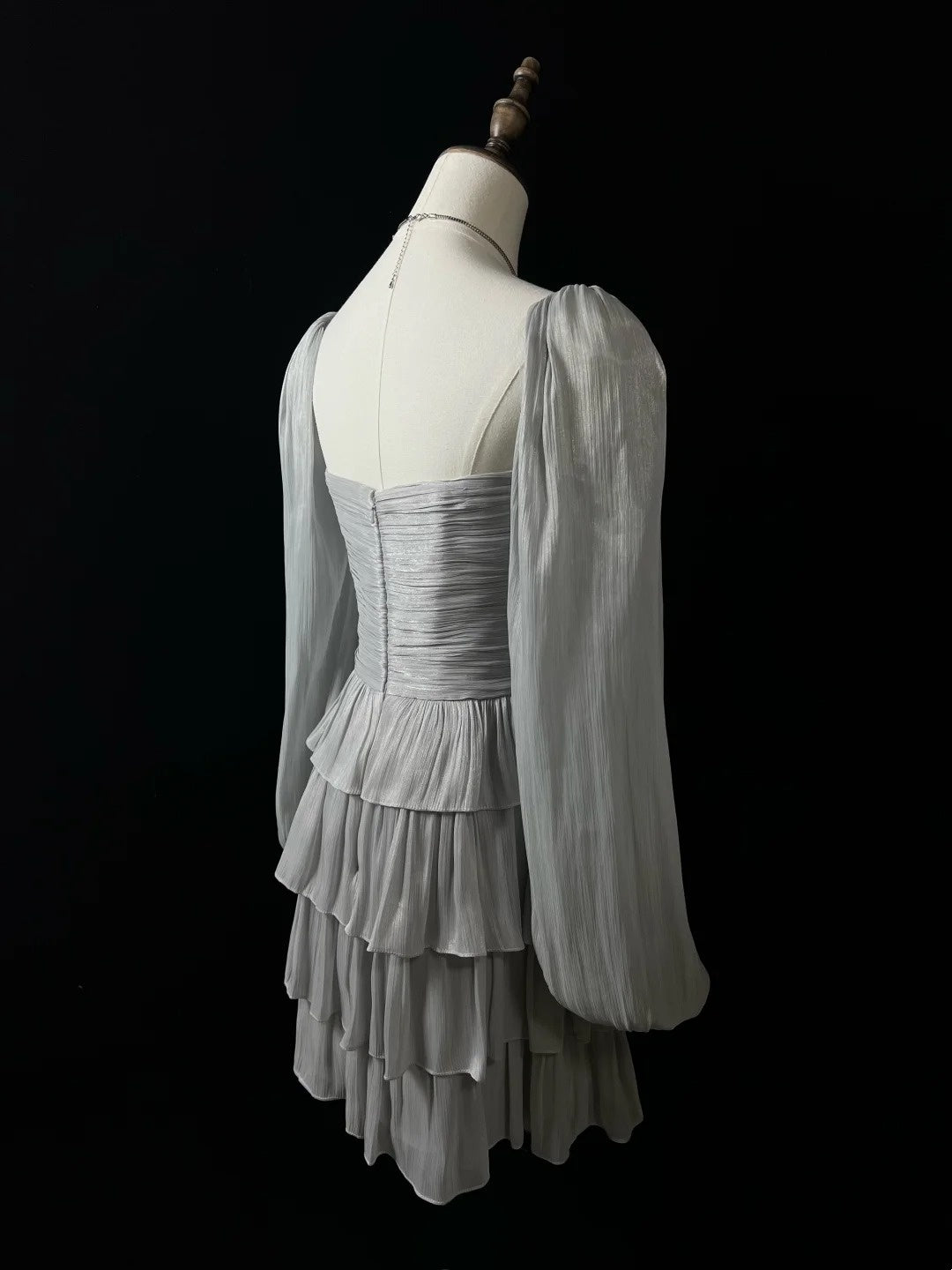 Silver Sparkling Ruffle Short Satin Homecoming Dress Birthday Dress nv4498
