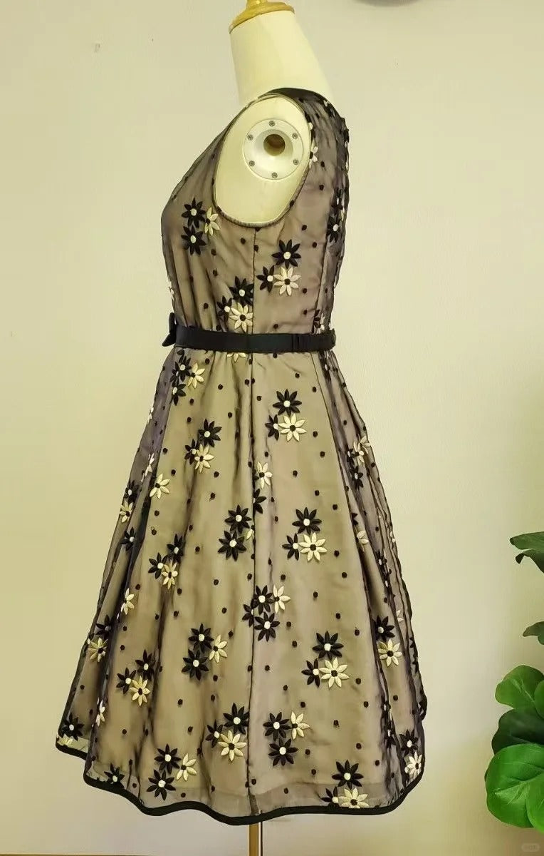 NiceVestidos--Short Homecoming Dress Girls Dress Retro Outfit Vintage Mesh Embroidery Dress NV5662