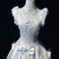 Ivory White Vintage Elegant Long Satin Lace Ball Gown Evening Dress Party Dress Wedding Dress Princess nv4120