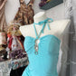 Blue Sweet Ruffle Vintage Short Chiffon Homecoming Dress Holiday Party Dress nv4621