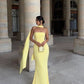 Yellow strapless tube top ribbon floor length mermaid slim evening dress prom dress ball gown party dress fall bridal shower outfit for guest nv2629