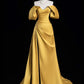 Yellow A-line off-the-shoulder satin long ball gown evening dress nv2194