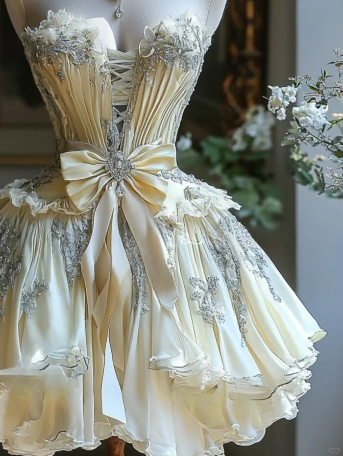 Yellow lace tulle short homecoming dress prom dress evening dress birthday party dress nv4717