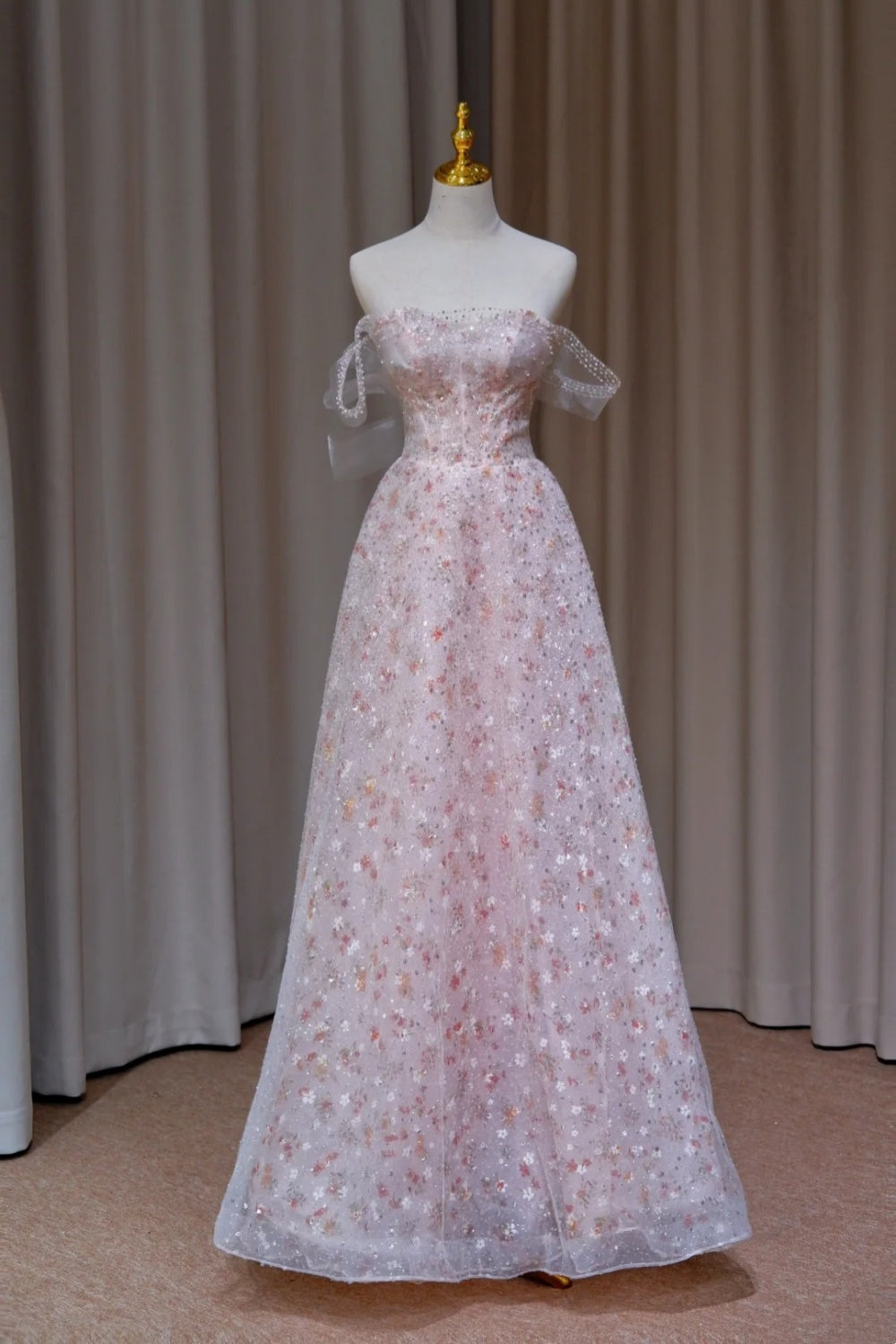 NiceVestidos-_Pink sequined long shimmering formal ball gown NV5995