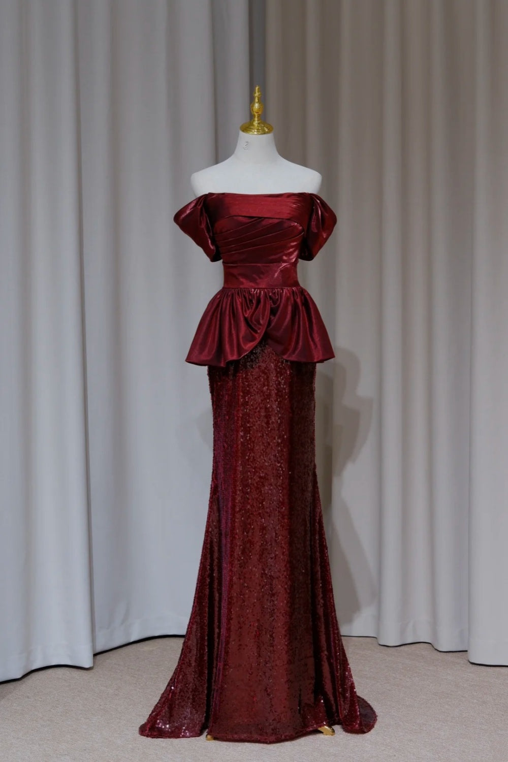 NiceVestidos - Burgunderrotes, elegantes, funkelndes, langes Ballkleid, formelles Kleid NV5990