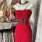 Wunderschönes rotes, langes Vintage-Abendkleid/Partykleid aus Spitze NV6859