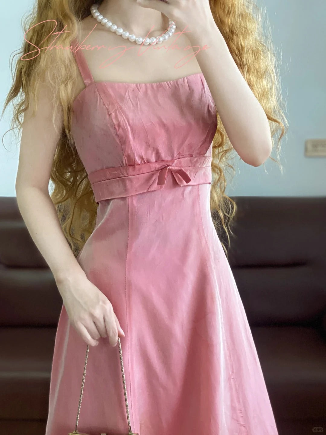 Rosa Einfache Vintage Elegante Satin Lange Prinzessin Party Kleid nv5005