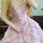 Pink Floral Elegant Tiered Long Tulle Ball Gown Evening Dress nv5019