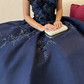 Navy Blue 3D Floral Beaded Ball Gown - Strapless Floor-Length Evening Dress NV6873