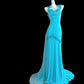 Blue Beaded Backless Long Chiffon Ball Gown Evening Gown Graduation Gown nv4400