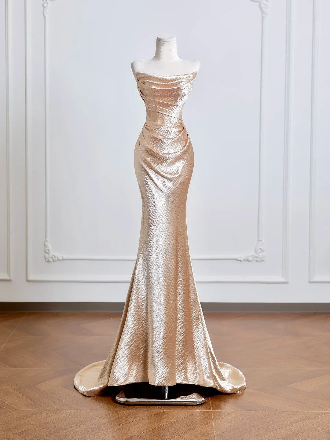 Gold Satin Long Mermaid Slim Prom Dress Evening Dress Party Dress nv4720