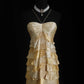 🧡Vintage brown and yellow sequined chiffon long ruffled ball gown party dress nv5208