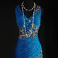 Fantasy blue exquisite floral beading long lace satin prom dress party dress vintage nv5211