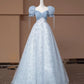 Blue Sweet Floral Elegant Fashion Long Prom Dress Evening Dress Party Dress Girls Dress  nv4745
