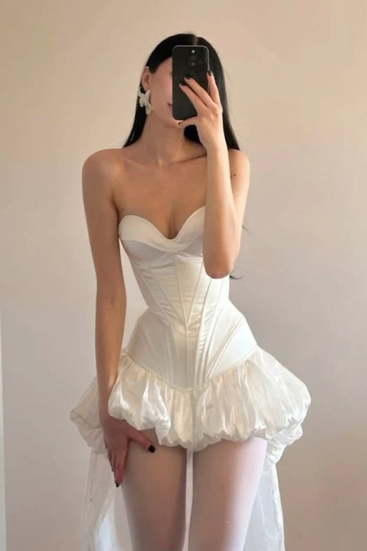 NiceVestidos--Stylish White Off-The-Shoulder Short Satin Homecoming Dress NV5700