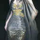 Blue gorgeous exquisite beaded long satin ball gown evening dress party dress nv4378