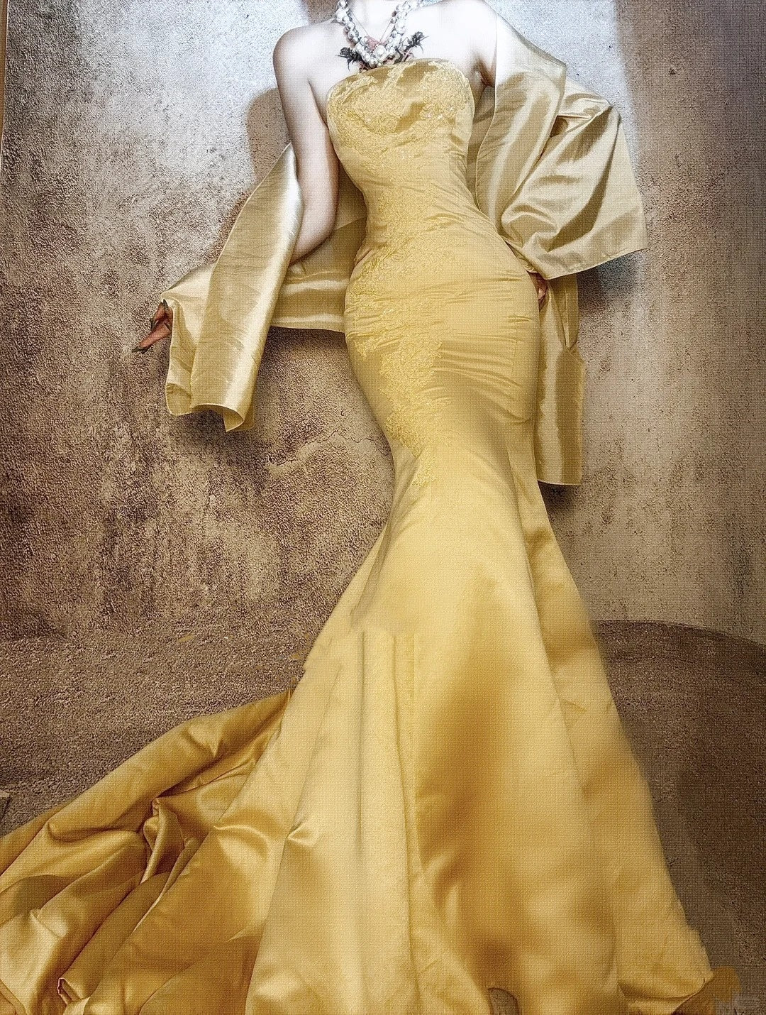 Yellow gorgeous exquisite beaded long satin ball gown evening dress party dress nv4374