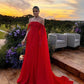 Red Off-the-shoulder Long A-line Ball Gown Elegant Chiffon Formal Party Dress with Train Evening Gown nv1974