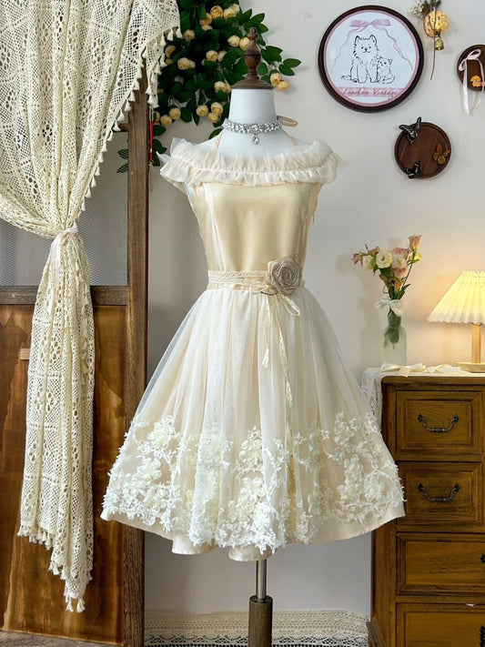 Yellow short lace princess homecoming dress birthday party dress nv4705