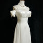 White Delicate Pearl Elegant Long Satin Prom Dress Evening Dress nv4927