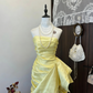 Retro French Style Yellow Satin Ruched Strapless Mini Gown - Luxury Dress for Afternoon Tea & Date NV6362