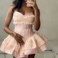 Pink Fashion Satin Lace Short Homecoming Dress Birthday Party Dress nv4695