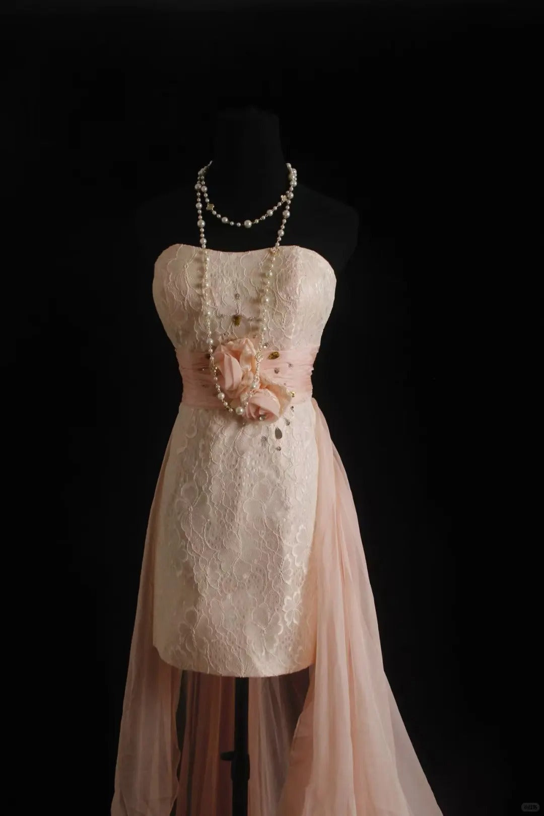 Pink lace tube top short front long back prom dress evening dress homecoming dress birthday dress nv4789