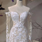 White floral applique lace long sleeves long mermaid slim fit floor length ball gown evening gown wedding dress nv4435