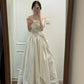 Ivory White Simple Elegant Long Satin Ball Gown Evening Dress Wedding Dress nv4155