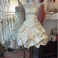 Yellow floral homecoming dress short satin prom dress evening dress adult dress nv4426