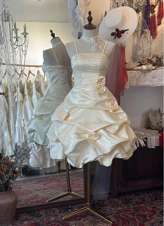 Yellow floral homecoming dress short satin prom dress evening dress adult dress nv4426