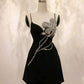 Black Fashion Satin Spaghetti Straps Rhinestone Sexy Short Mini Homecoming Dress Birthday Holiday Party Dress nv3134