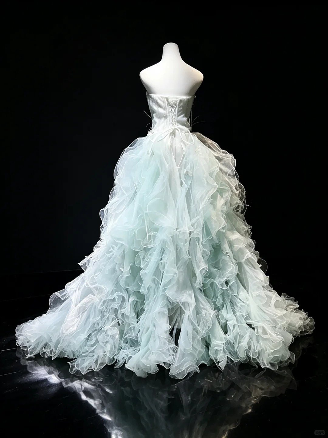 Mint Green Strapless 2-in-1 Princess Ball Gown Corset 3D Floral Beaded Ruffle Tulle Long Train Evening Gown  NV7002