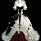 Vintage Gothic Lolita Prom Dress, Black White Lace Tiered Tulle, 3D Rose Cross Pearl Evening Gown  NV7460