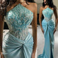 Green Luxury Strapless Mermaid Evening Dress Shiny Satin Beaded Long Formal Party Dress Prom Dress Evening Gown nv2415