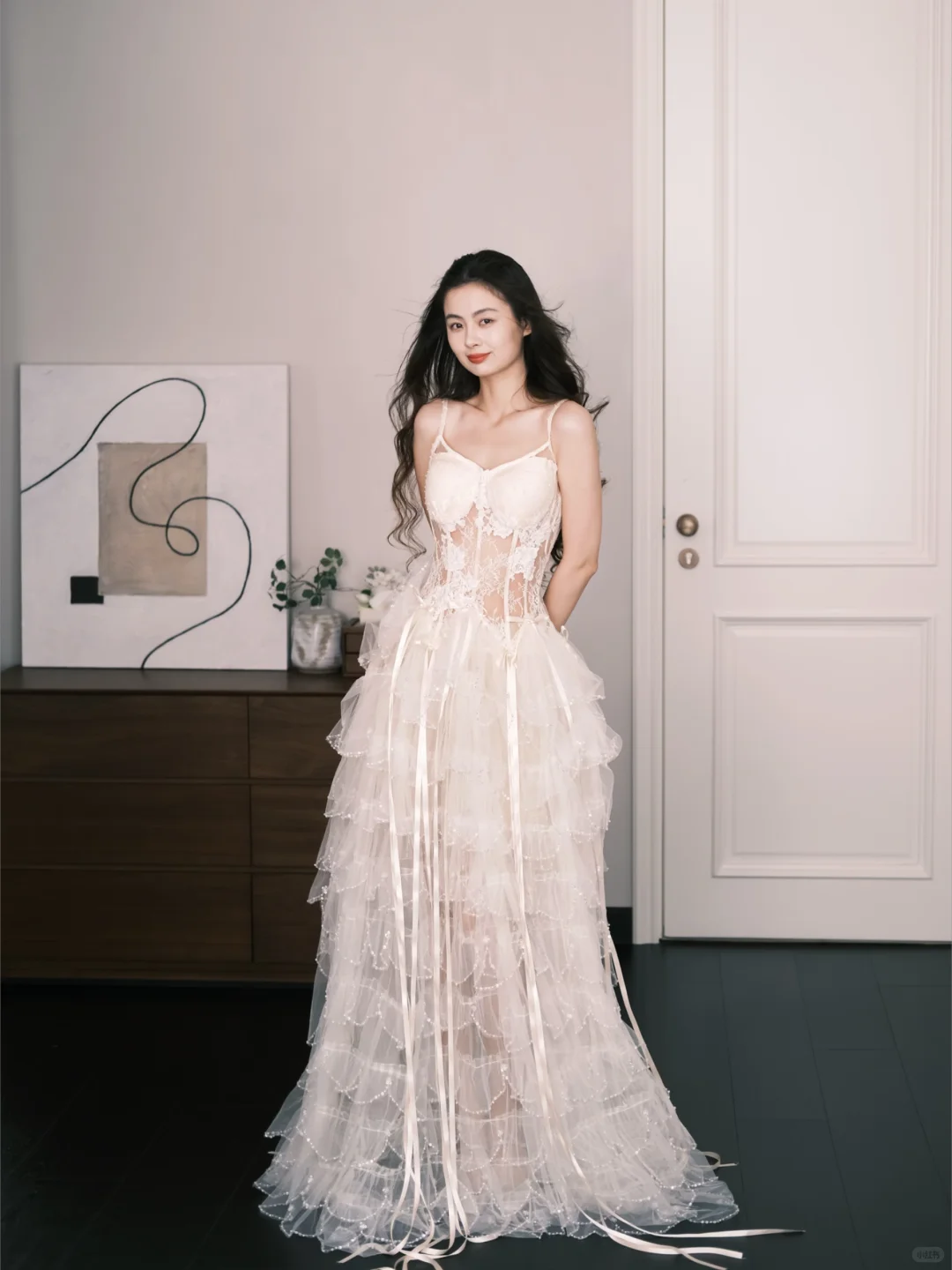 Sweetheart Lace Tiered Tulle Bridal Gown, Sheer Corset Wedding Dress  NV7296