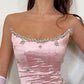 Pink Gorgeous Elegant Sweet Strapless Rhinestone Decorated Long Satin Ball Gown Evening Dress nv2766