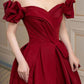 Burgundy short sleeve sweetheart neckline elegant A-line long satin ball gown evening dress nv3211