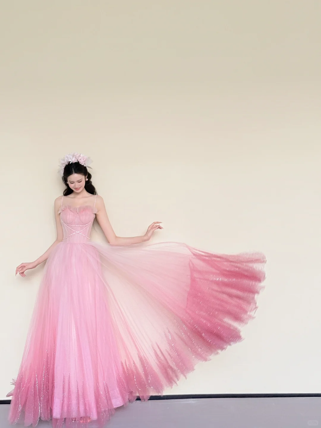 Ombre Pink Ruffle Sweetheart Sparkly Tulle Evening Ball Gown  NV7429