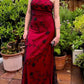 NiceVestidos--Graduation Ceremony Style Burgundy Black Floral Spaghetti Strap Floor-Length Graduation Gown NV5801