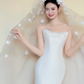 White Strapless Satin Mermaid Wedding Gown, 3D Flower Appliques Bridal Dress  NV7439