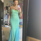 Green Gorgeous Shiny Fashion V-neck Exquisite Beading Pretty Mermaid Floor-length Tulle Ball Gown Evening Gown Party Dress nv3619