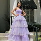 Light Purple Sparkling Tulle Sequin A-Line Long Tiered Ball Gown Evening Dress nv2651