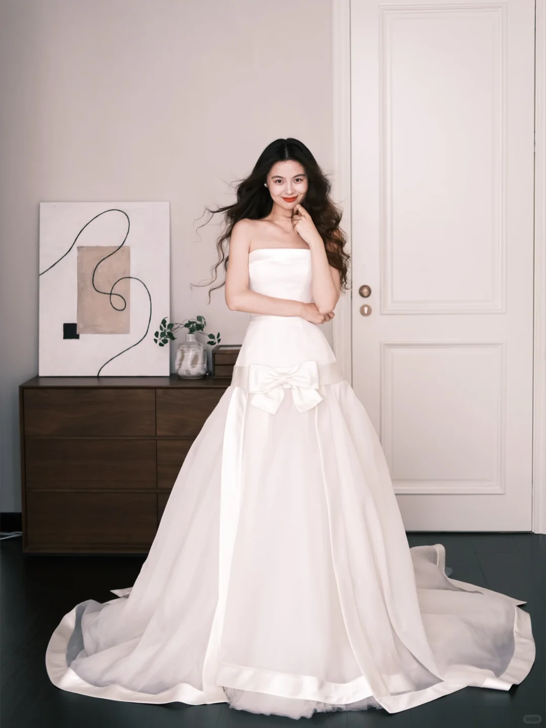 Minimalist Strapless Wedding Dress Satin Big Bow Bridal Gown  NV7254