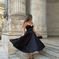 Black simple elegant sexy sweetheart classic little black dress A-line spaghetti strap sleeveless mid-length lining with white tulle homecoming dress birthday party dress evening dress prom dress nv2542