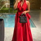 Red stylish elegant strapless off-shoulder long satin ball gown party dress evening gown nv2545