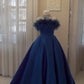 Blue/Red/White Elegant A-Line Fuzzy Long Prom Gown Graduation Party Dress nv2944